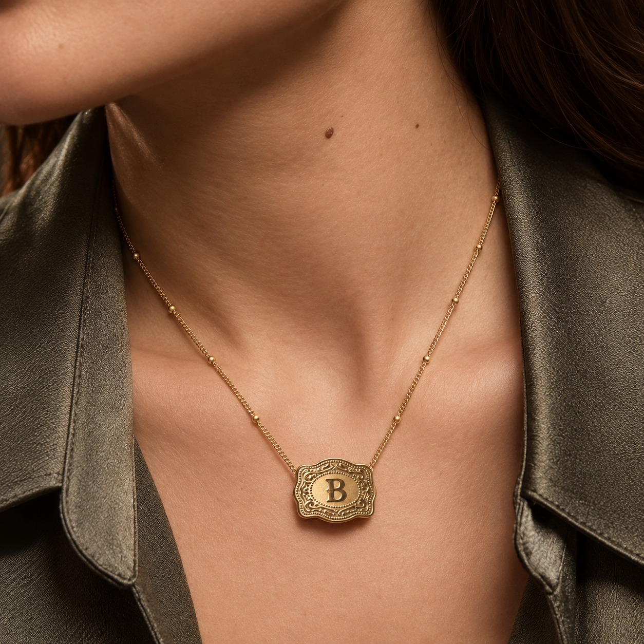 Western Belt Buckle Initial Necklace